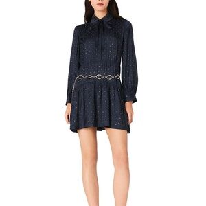 Maje Navy Long Sleeve Dress with White Dots